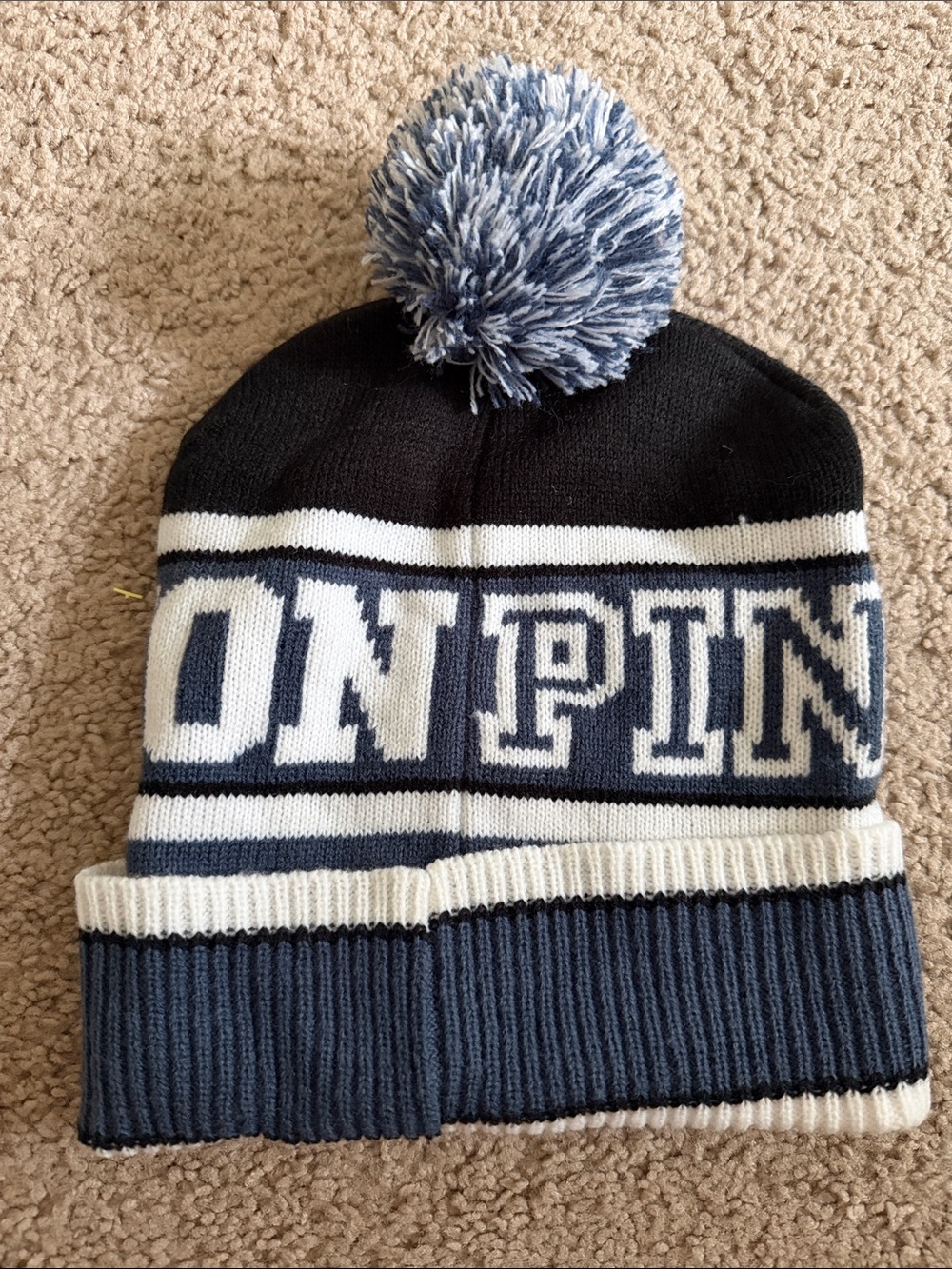 PINK Victoria's Secret Navy, Black & White Kids Pom Beanie